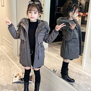 女童冬装外套2022韩版中长款毛领洋气中大童保暖女孩派克服