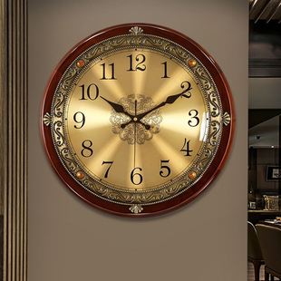 实木欧式钟表挂钟客厅新中式家用时尚时钟高端挂墙美式复古石英钟
