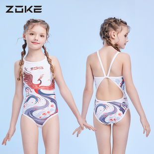 洲克儿童泳衣专业游泳衣女孩zoke中大童三角比赛训练女童连体泳衣