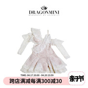 Dragonmini秋冬女士短裙白色蕾丝露肩连衣裙原创设计时尚美丽