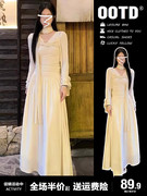 2024春季韩系小众设计白色长袖连衣裙子气质女装法式收腰长裙