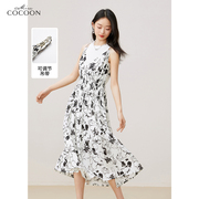 miss COCOON印花吊带裙夏款抽象花朵V领大裙摆连衣裙