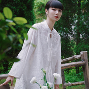 新中式长袖衬衫薄款女轻国风复古立领蕾丝衫刺绣小众气质雪纺上衣