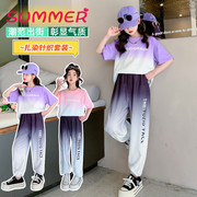 女童夏装短袖t恤套装202412岁10大童女装夏天运动时髦两件套