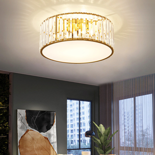 新中式水晶吸顶灯房间灯现代简约寝室轻奢光效感主卧室灯中山灯具