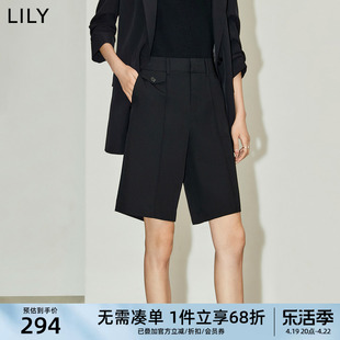 lily2024夏女装(夏女装)都市，通勤款设计感不对称显瘦高腰直筒休闲短裤