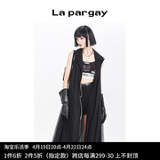 Lapargay纳帕佳2023女装黑色上衣个性时尚休闲无袖长款马甲潮