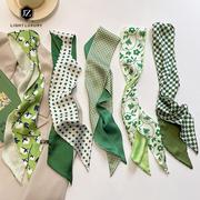 高档显白减龄绿色春秋长条小丝巾，女发带装饰领巾小围巾绑包包