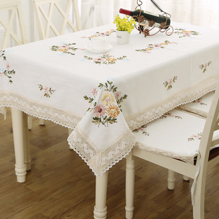家用布艺餐桌布台布布艺田园，棉麻绣花茶几桌布中式轻奢长方形盖巾