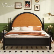 复古法式美式实木床黑色，1.5米1.8主卧双人大床，现代简约软包床欧式