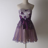 d003紫色甜美纱裙伴娘短款礼服裙，抹胸手工钉珠绣花公主a字裙1