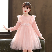 女童仙美公主裙春2024蕾丝粉色儿童连衣裙主持表演时髦白色蓬蓬裙