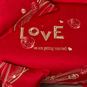 南通婚庆全棉家纺四件套喜被大红色唯美刺绣被罩结婚床单纯棉