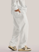 白色卫裤重磅美式垂感直筒男女休闲宽松纯色运动长裤