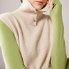 100%纯山羊绒高领无袖针织衫三粒扣设计高级感百搭纯色上衣