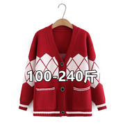220230斤外贸加肥加大码女装秋冬毛衣新年上衣宽松红色开衫外套