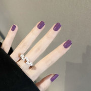 葡萄紫色mini短款方圆，穿戴美甲贴nail纯色，成品光面可拆卸假指甲片