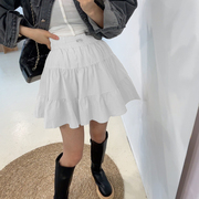 韩国chic减龄复古松紧腰纯色高腰半身裙裤仙女白色蓬蓬裙短裙女
