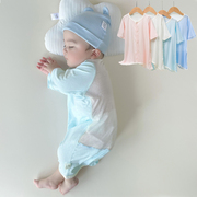 夏季宝宝睡袋莫代尔连体衣，婴儿开衫睡衣长袖空调，服后背透气网衣服