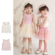 儿童背心马甲夏季女童可爱花朵无袖T恤小童薄款韩版上衣宝宝衣服