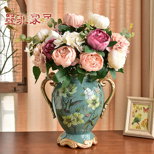 欧式花瓶摆件客厅插花美式陶瓷复古电视柜玄关餐桌仿真花干花装饰