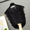 香港黑色蕾丝衫女上衣2023夏季时尚波浪边无袖镂空洋气小衫潮