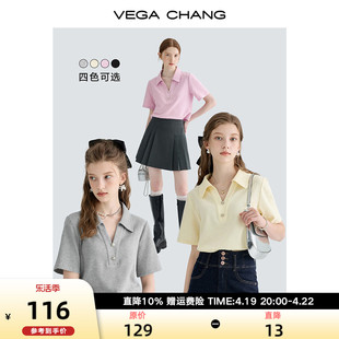 VEGA CHANG短袖T恤女2024夏设计感小众复古Polo领短款上衣