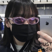 高级感椭圆框紫粉色墨镜2023凹造型时尚潮小框太阳镜防紫外线男女