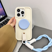 高级感奶白色蓝色支架适用iphone15promax手机壳苹果13手绳12保护套14Pro女款1112Pro全包防摔13Pro硅胶