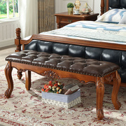 美式全实木床尾凳欧式卧室床侧床榻客厅沙发茶几凳衣帽间长条皮凳
