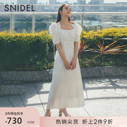 snidel春夏优雅方领泡泡，袖露背系带抽褶连衣裙swfo222134