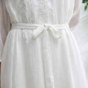 夏季高级感苎麻白色连衣裙，腰带配饰女蝴蝶结，装饰配裙子设计感腰封