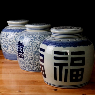 景德镇中式仿古青花手工手绘古典内部施釉茶叶罐储物器皿