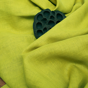 亚麻布料砂洗麻料民族风纯麻，服装连衣裙裤子，衬衫外套面料(黄绿)