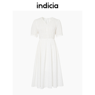 indicia短袖气质显瘦长款纯棉连衣裙女夏季商场同款标记女装