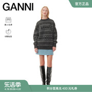 GANNI男女同款 深灰色logo印花绵羊毛套头针织衫毛衣 K2175220