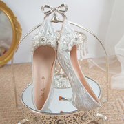银色婚鞋高跟鞋女2023法式秀禾两穿单鞋不累脚高级感日常可穿