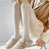 秋冬季加绒打底裤女日系麻花，麦穗jk奶白丝袜，加厚保暖米白色连裤袜