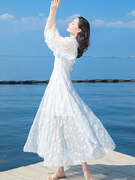 沙滩裙海边度假雪纺连衣裙法式白色超仙女裙甜美轻奢洋气长裙显瘦