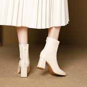 女靴高跟方头短靴马丁靴，后拉链短靴，春秋季单靴女士粗跟靴子