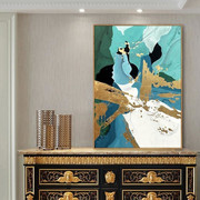 手绘抽象油画客厅，现代简约抽象金银质感，美式北欧大幅巨幅装饰画
