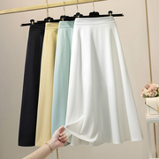 韩国纯色雪纺半身裙女夏季高腰中长款伞裙A字垂感气质仙女裙