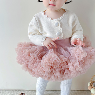 韩版婴儿秋冬装女宝宝针织，外套女童洋气棉线毛衣，开衫多巴胺风套装