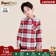 商场同款PawinPaw小熊童装23年春男童儿童翻领格子衬衫