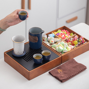 户外旅行茶具套装便携式带茶盘茶水分离高端定制干果盘收纳盒