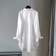 雪纺防晒白色长款衬衫女遮屁股，2024垂感上衣，小个子冰丝白衬衣(白衬衣)