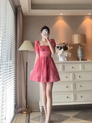 法式红色甜美雪纺连衣裙2023夏季氛围感气质，洋气减龄a字短裙