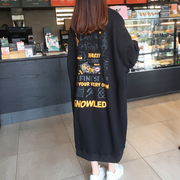 卫衣女2023秋季韩国东大门字母大码宽松长款显瘦蝙蝠袖套头连衣裙