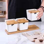翻盖竹木日式调味罐调料盒套装家用厨房调味瓶盐罐创意陶瓷调料罐