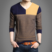 t恤男长袖v领打底衫秋季装青年，韩版针织衫薄款毛线衣修身秋衫